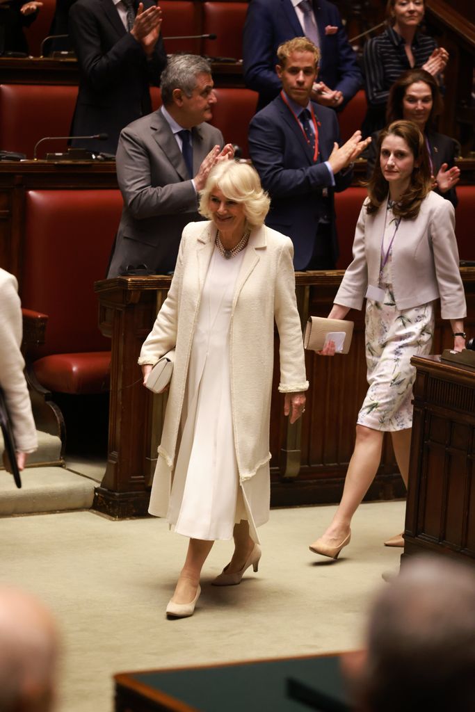 La reina Camilla durante su visita de Estado a Italia en abril de 2025
