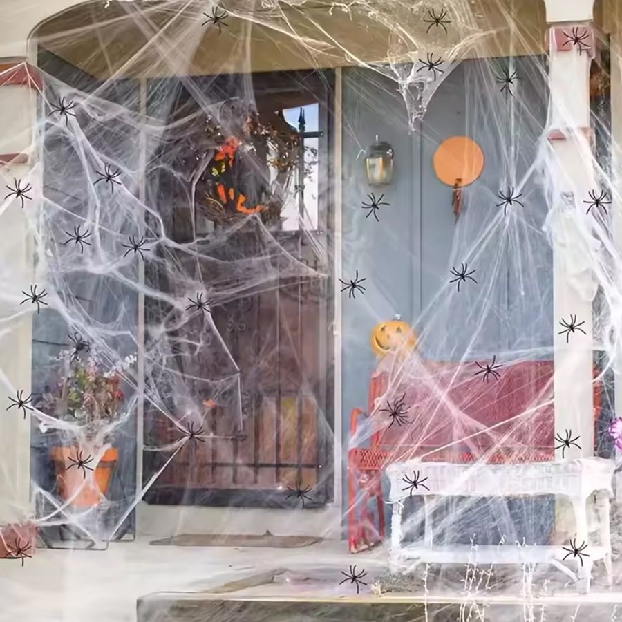Telarañas de Halloween de 60~1400 pies cuadrados con 4~150 arañas falsas