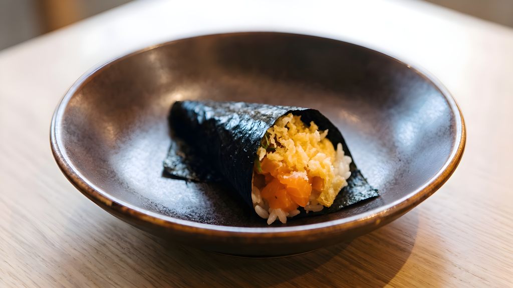 Temaki crunch de tartar de salmón