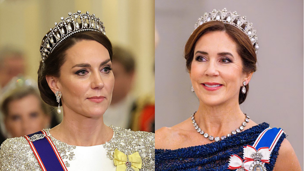 La princesa de Gales y la reina Mary de Dinamarca junto a sus respectivas tiaras de perlas