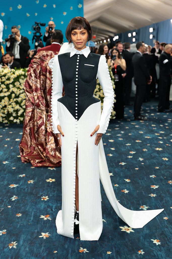 NEW YORK, NEW YORK - MAY 05: Zoe Saldaña attends the 2025 Met Gala Celebrating "Superfine: Tailoring Black Style" at Metropolitan Museum of Art on May 05, 2025 in New York City. (Photo by Dimitrios Kambouris/Getty Images for The Met Museum/Vogue)
