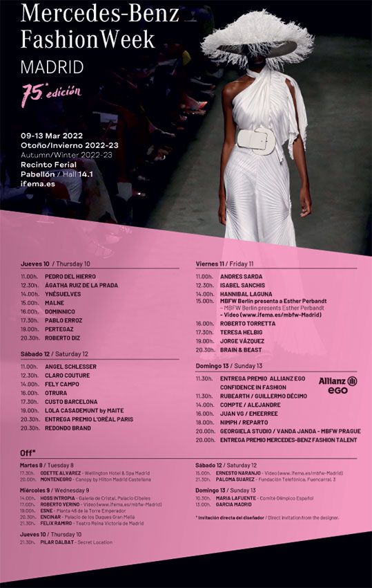 Calendario de desfiles de la 75ª edición de Fashion Week Madrid.
