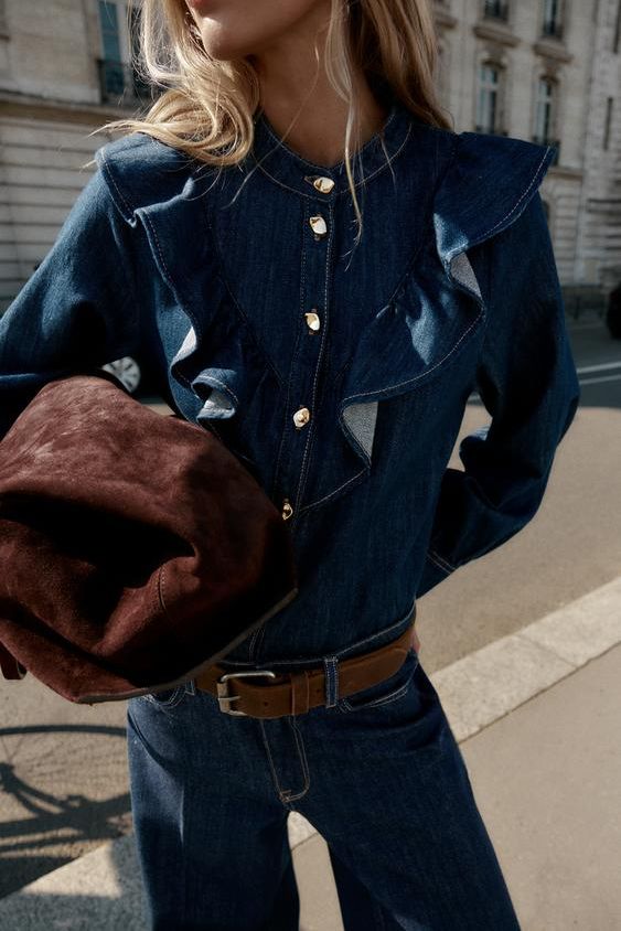 conjunto denim volantes zara