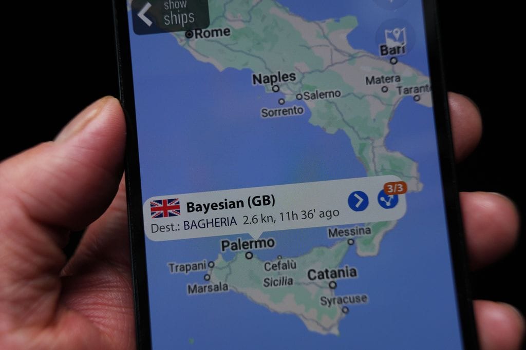 Zona donde se hundió el yate Bayesian