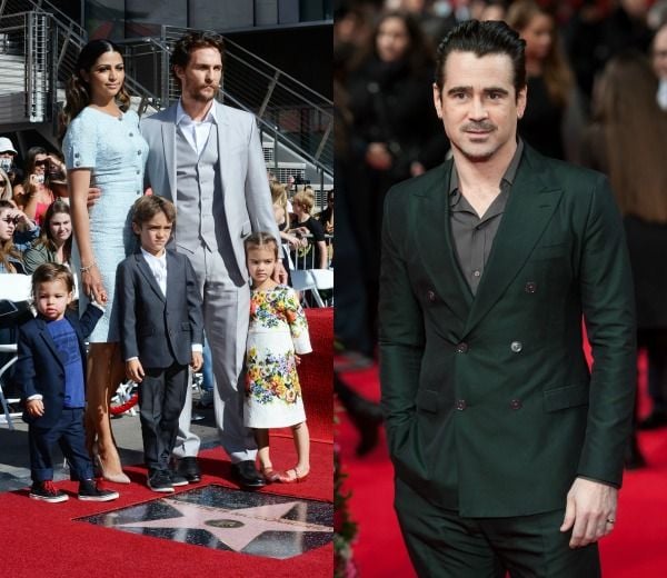Colin Farrell arriesga menos que el actor americano, aunque cuando lo hace apuesta por colores 'alternativos' similares, como el verde pino.
