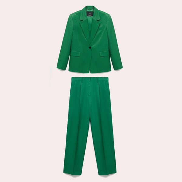 Traje mezcla lino verde de Mango