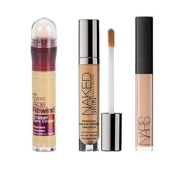 Maybelline Instant Age Rewind Eraser Dark Circles Treatment Concealer, Naked Skin Weightless Complete Coverage Concealer  y NARS Radiant Creamy Concealer 