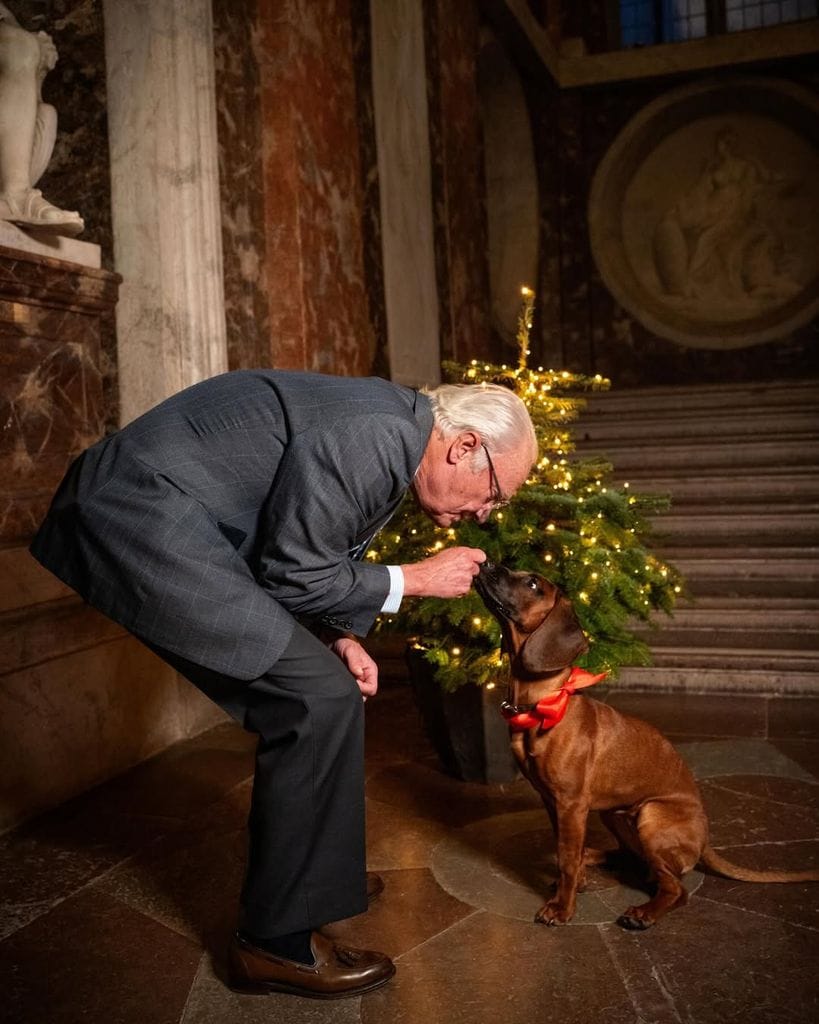 Carlos Gustavo embelesado con su nueva perrita