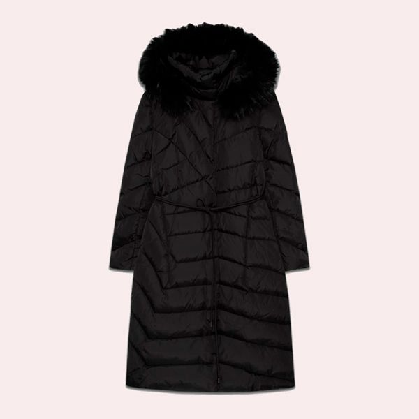 Plumífero de mujer largo con cuello de pelo