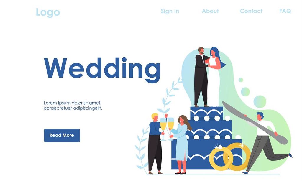 Plantilla de diseño de página de destino del sitio web del vector de la boda