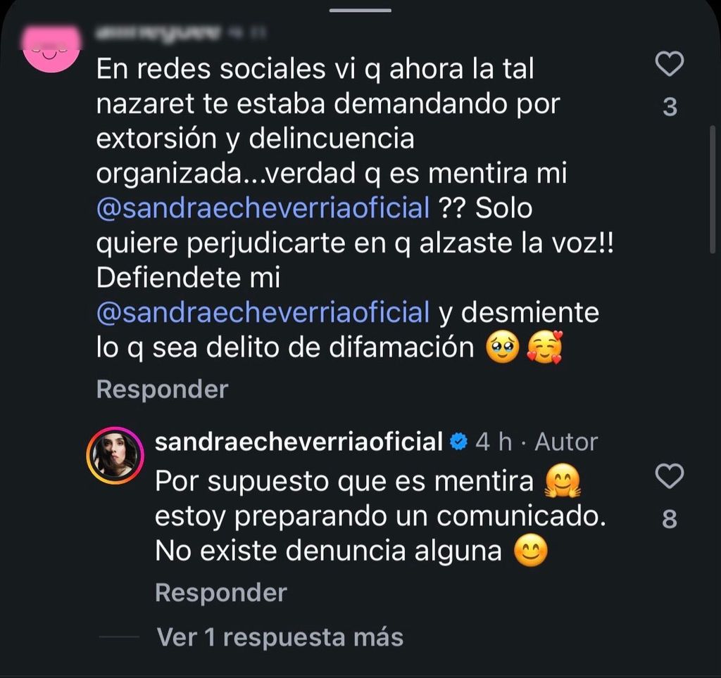 La respuesta de Sandra Echeverría a la supuesta demanda de Nazaret 'N'.