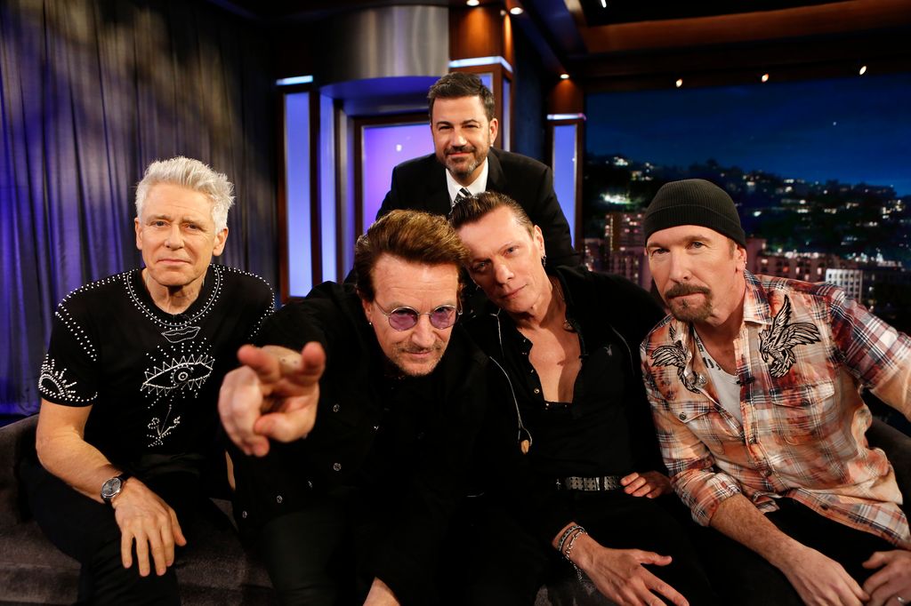 JIMMY KIMMEL LIVE - "Jimmy Kimmel Live" airs every weeknight at 11:35 p.m. EST and features a diverse lineup of guests that includes celebrities, athletes, musical acts, comedians and human-interest subjects, along with comedy bits and a house band. The guests for Tuesday, May 23 included U2 ("The Joshua Tree Tour 2017"), panel and performance. (Randy Holmes/Disney General Entertainment Content via Getty Images)
U2, JIMMY KIMMEL