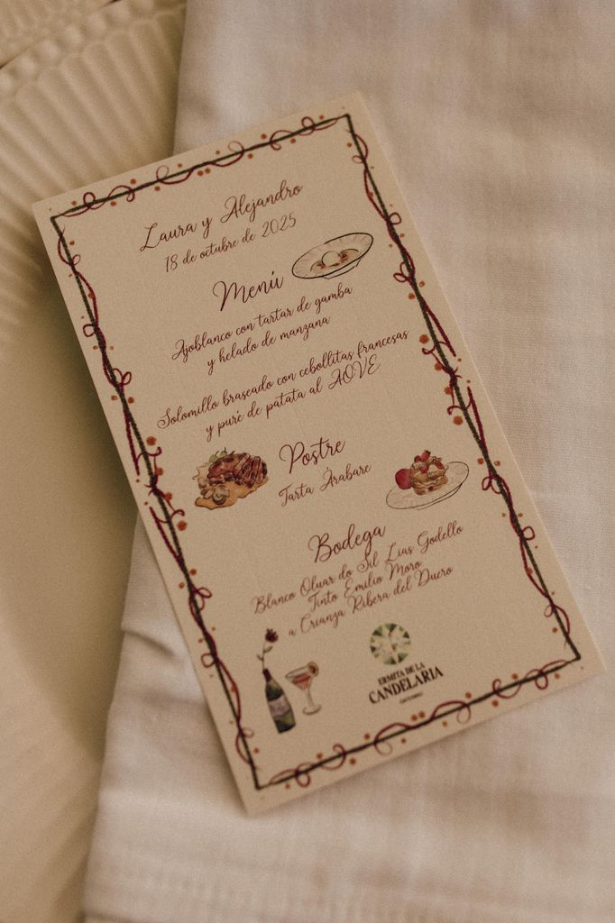 Minuta del menú de boda