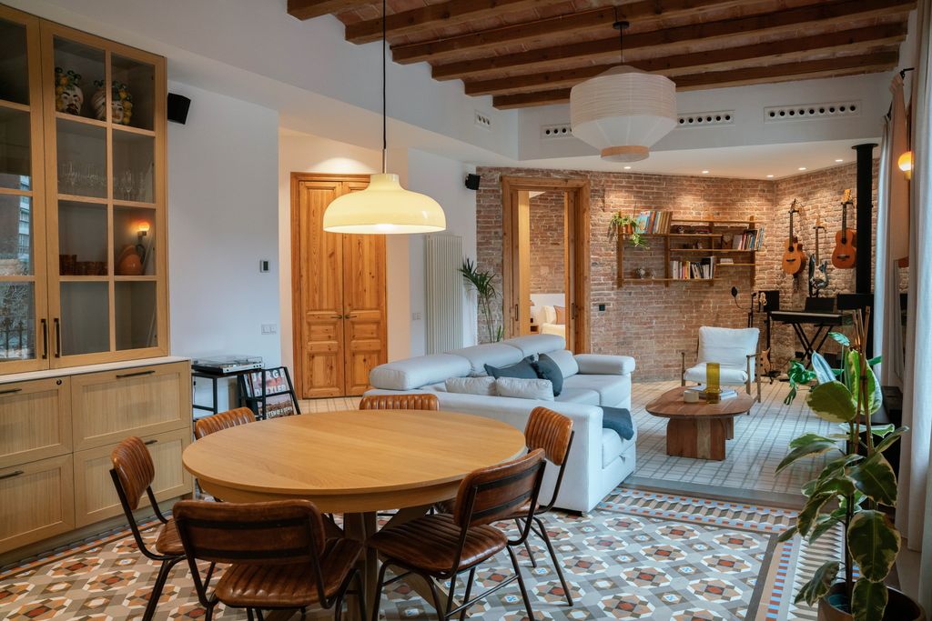 Salón comedor con suelo de mosaico de Nolla