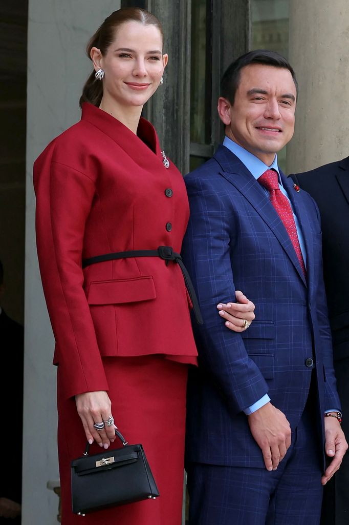 Lavinia Valbonesi y Daniel Noboa, en un encuentro con Macron en Francia