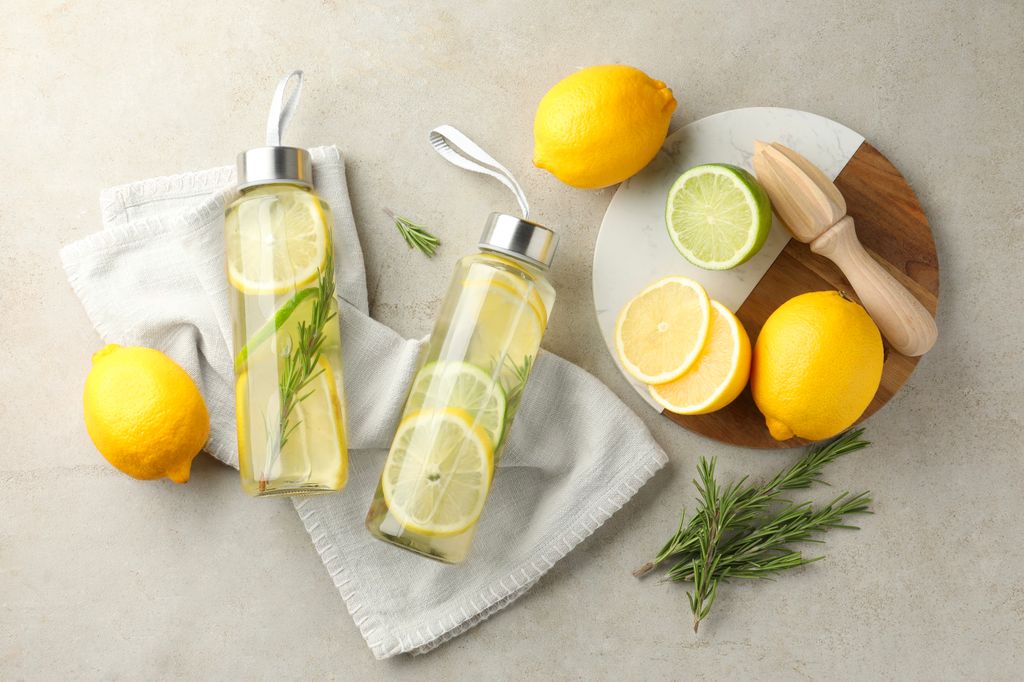 Agua saborizada con limón y romero