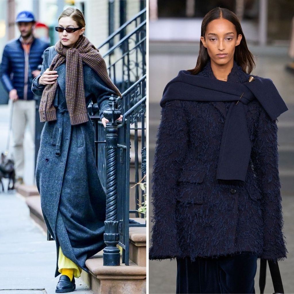 Gigi Hadid presumió su amor por el layering con esta tendencia de un suéter atado sobre una prenda de abrigo