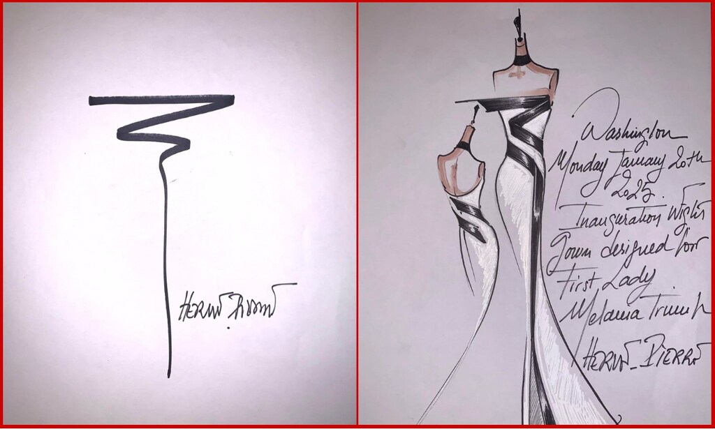 Un sketch exclusivo hecho por Hervé Pierre que revela el diseño del vestido que usó Melania durante la toma de posesión 2025 de Trump