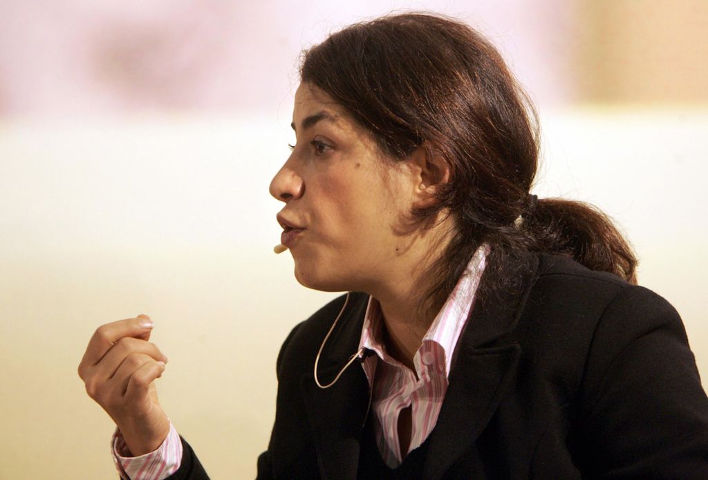 Escritora y directora iraní Marjane Satrapi en un discurso