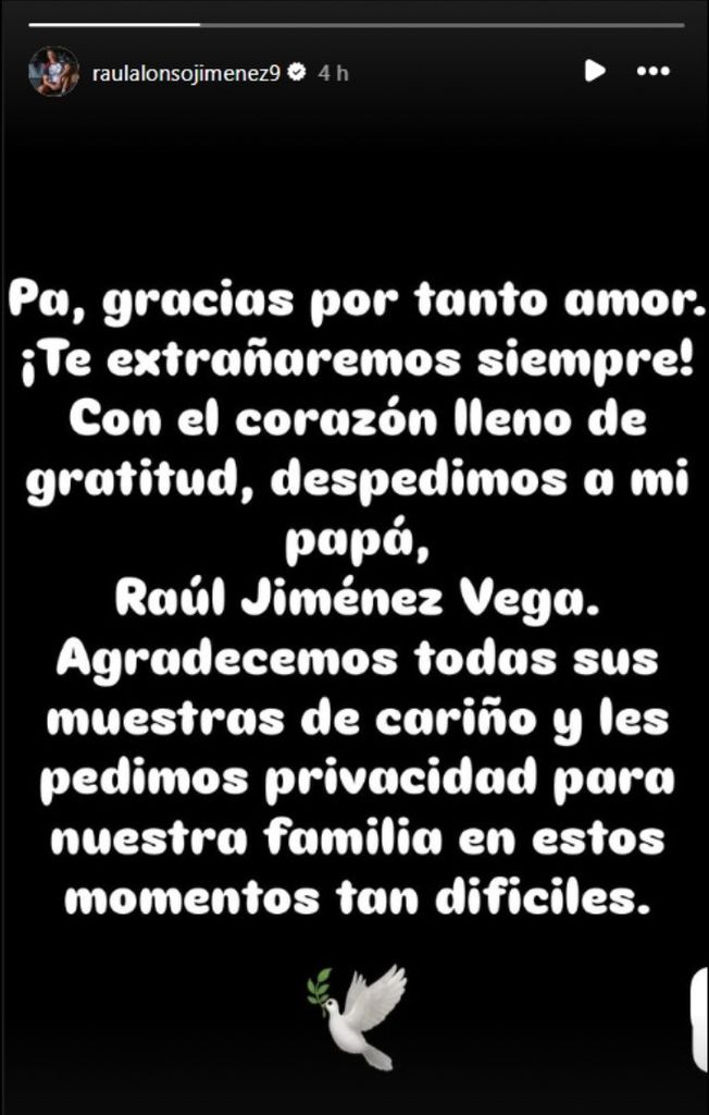 El mensaje de despedida de Raúl a su padre hace unos meses.