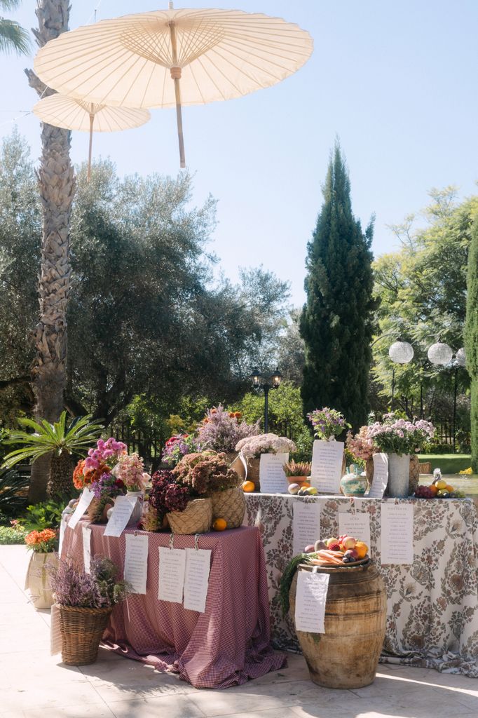 Seating plan de boda con flores