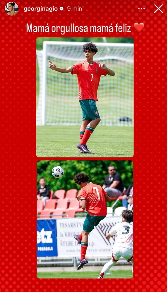 Georgina Rodríguez expresó su orgullo por el debut y triunfo de Junior con la selección Sub-15 de Portugal. 