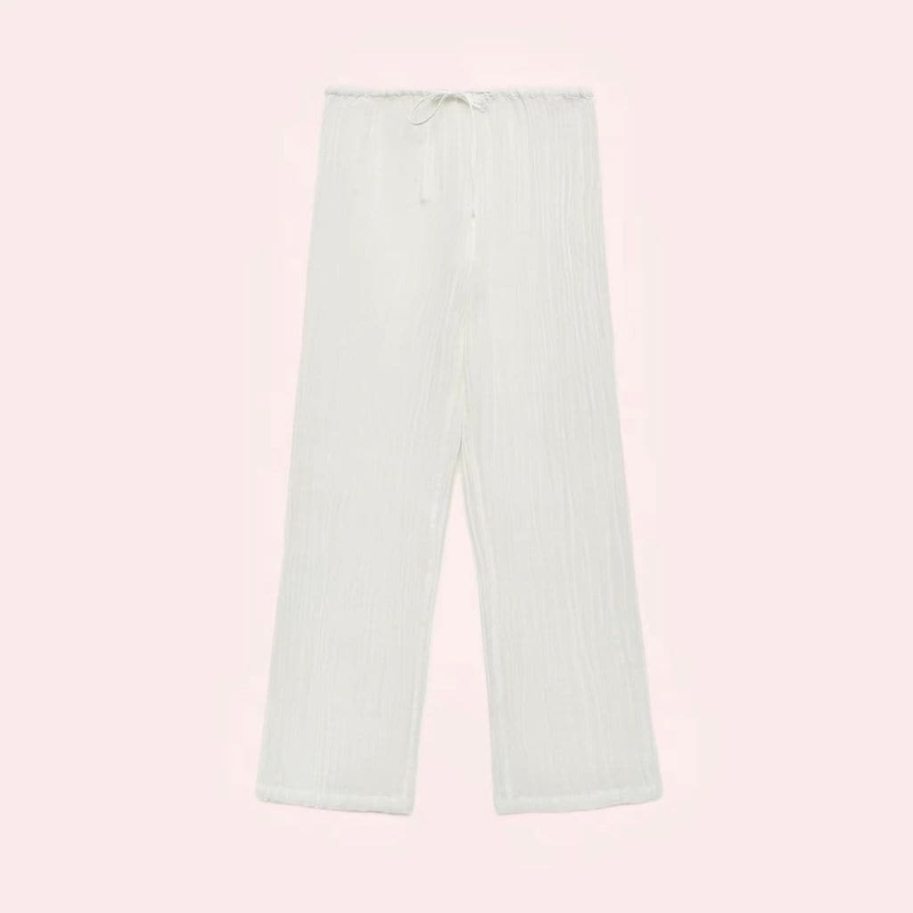 Pantalón ramio fluido lazo de Mango