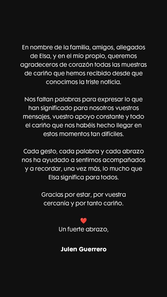Comunicado de Julen Guerrero tras la muerte de su mujer, Elsa Landabaso