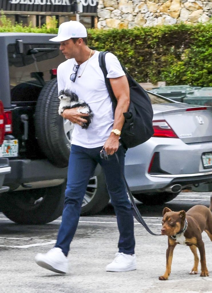 Tom Brady con su perro, "Fluffy", y su pitbull marrón mestizo que se parece a su antigua perra Lua