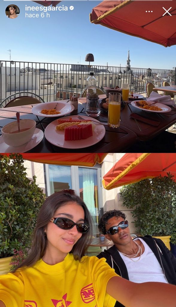 Lamine Yamal y su novia Inés García desayunando juntos en Madrid.