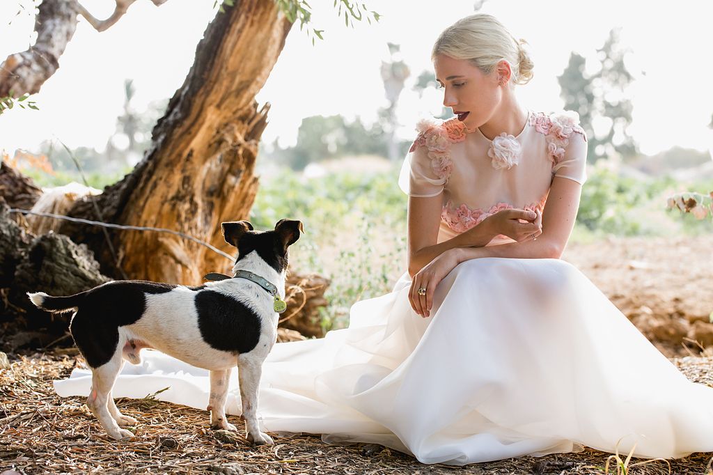 Fotografía de Lulu Figueroa Domecq junto a su mascota antes de su boda
