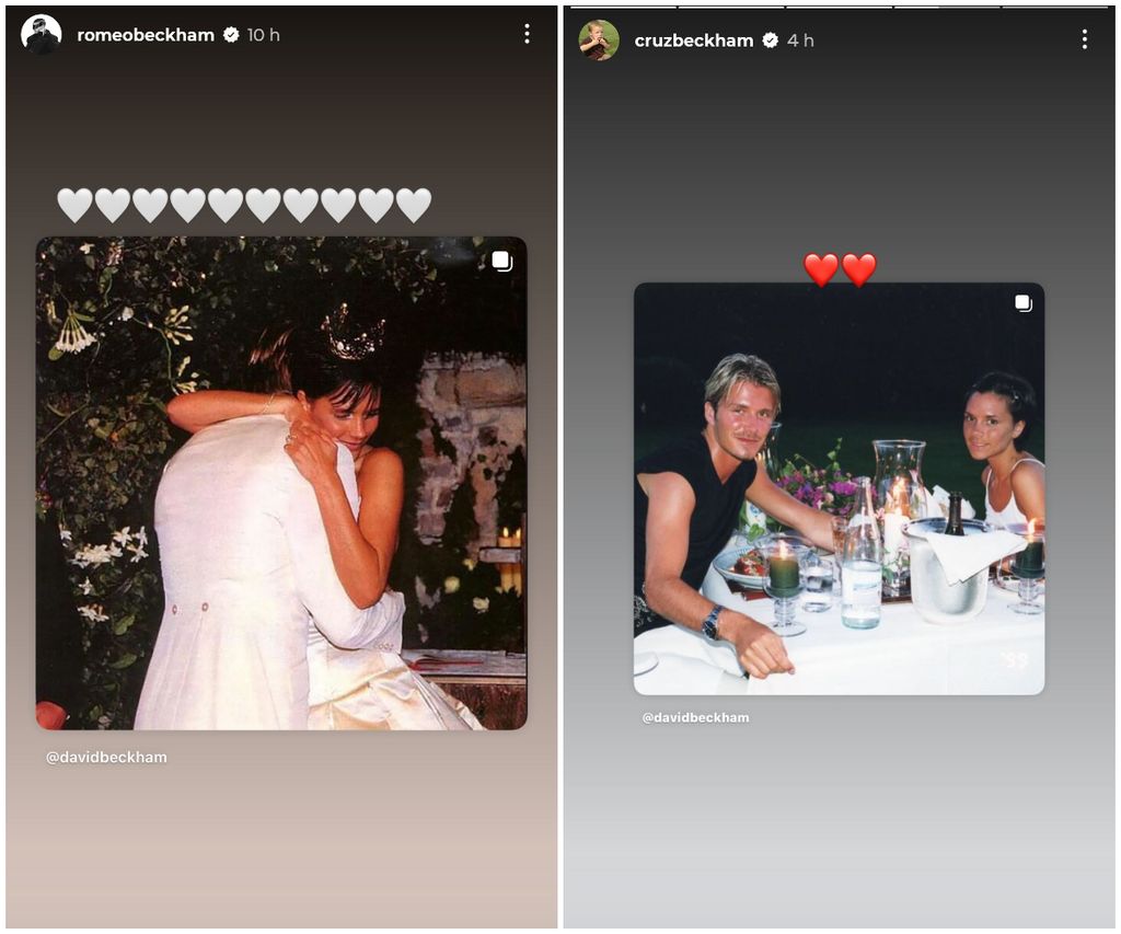Romeo y Cruz Beckham reaccionaron a la publicación de aniversario de sus padres. 