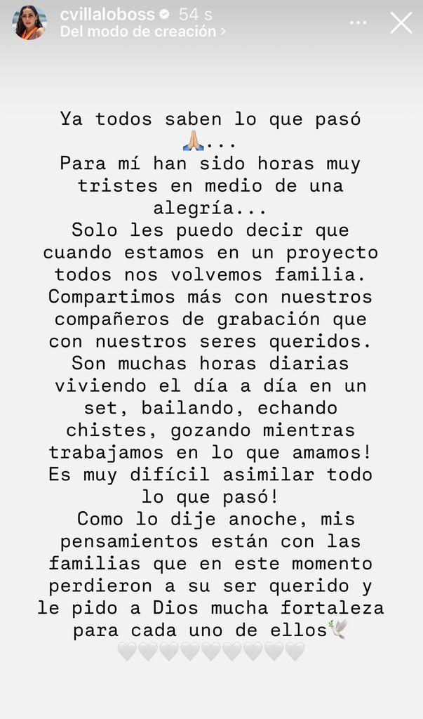 La actriz contó que vivió horas muy tristes, asegurando que cada producción para ella es como una familia.
