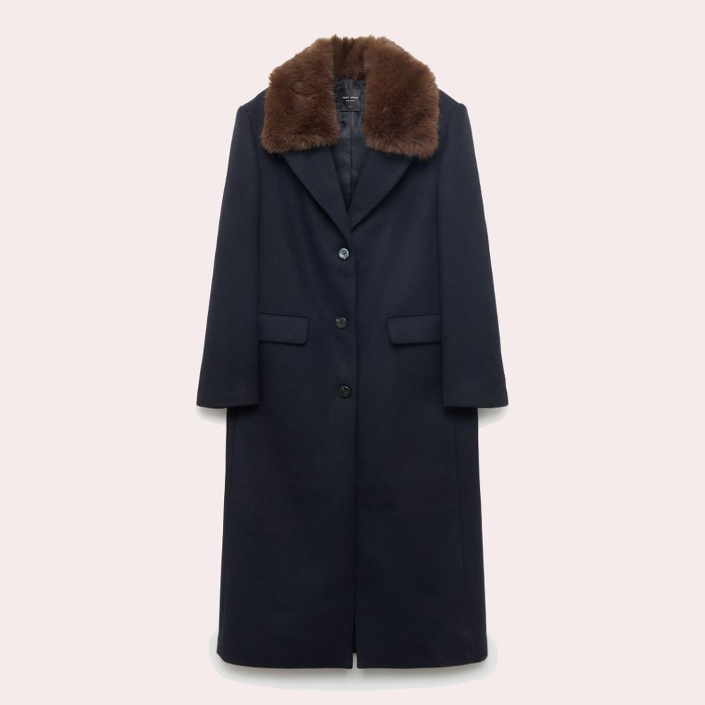 Abrigo de mujer con lana y cuello con pelo - Easy Wear - Azul
