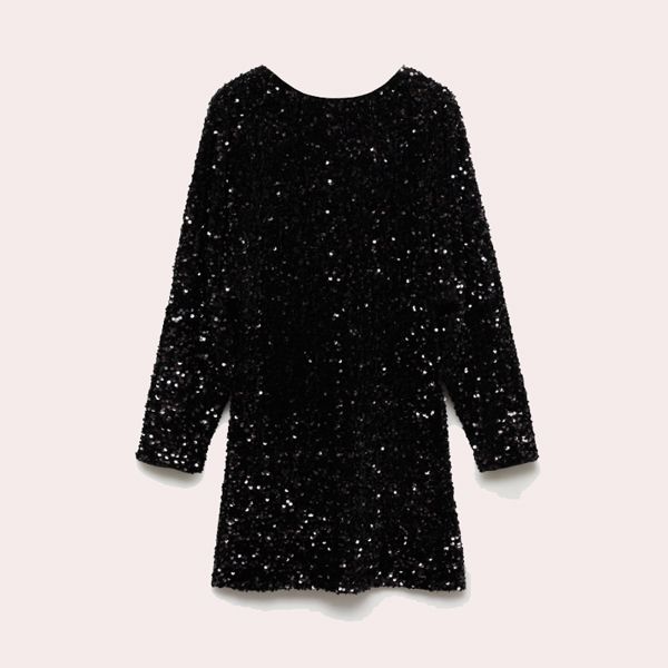Vestido lentejuelas manga abullonada mango
