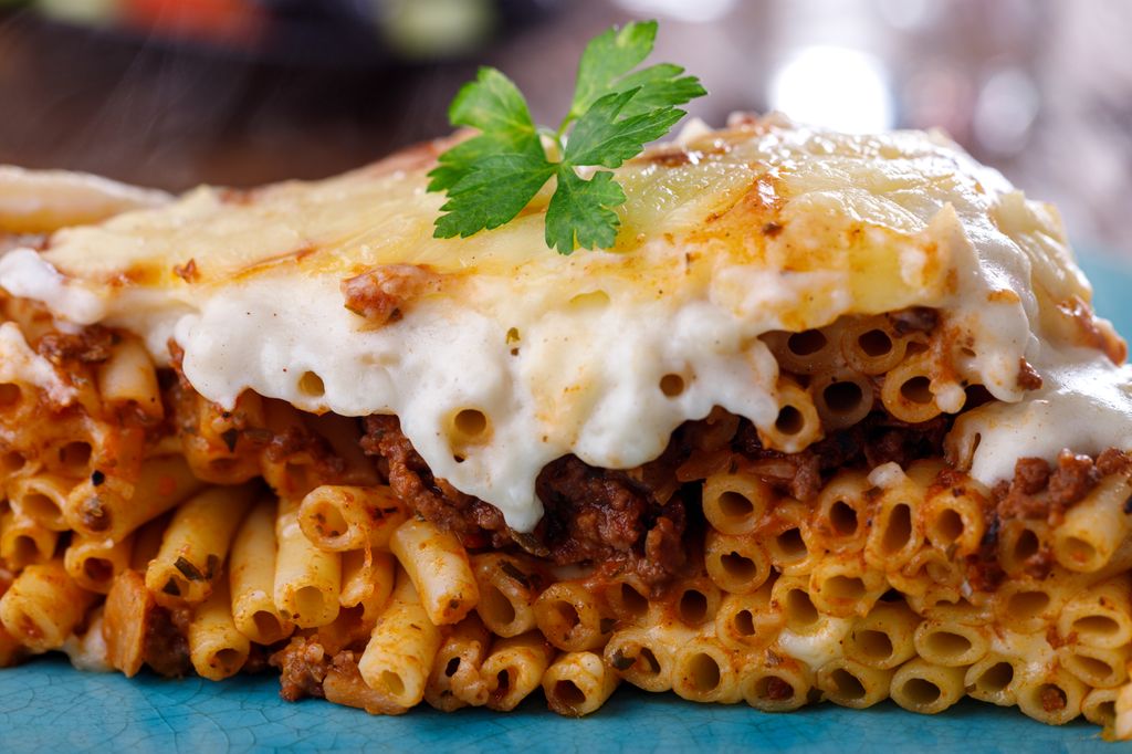 El 'Pastitsio' es un pastel salado compuesto por capas de pasta, carne y bechamel.