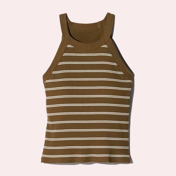 Camiseta con sujetador cuello halter y estampado rayas de Uniqlo