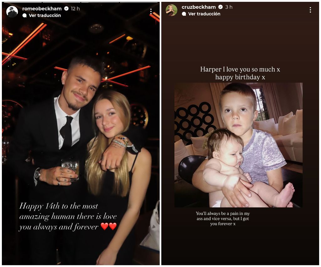 Romeo y Cruz Beckham felicitaron a su hermana Harper por sus 14 años.