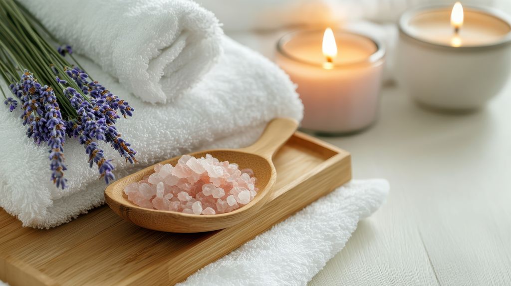 Sal del Himalaya en el baño junto a unas velas