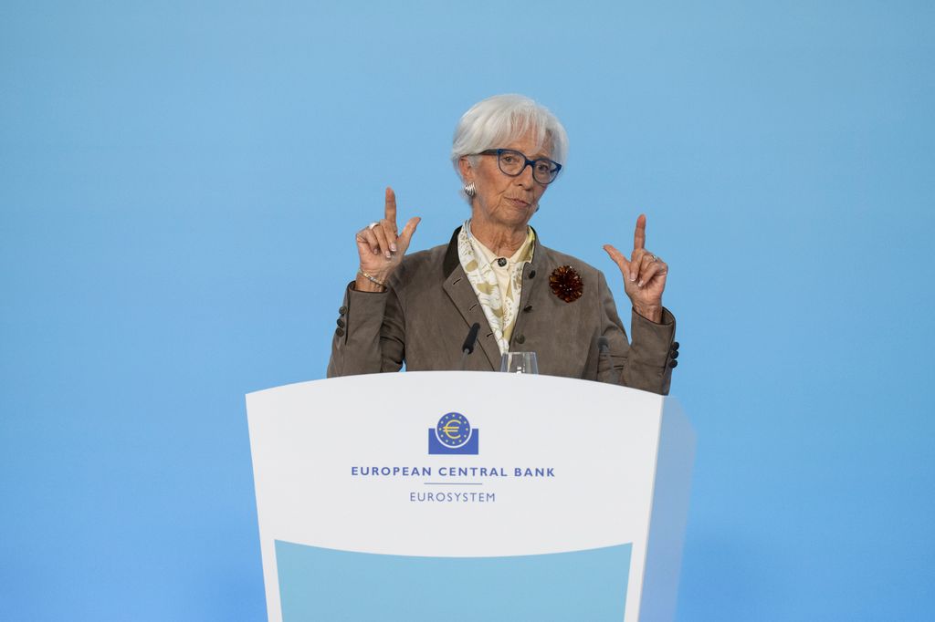 Christine Lagarde, presidenta del Banco Central Europeo, durante la rueda de prensa en Frankfurt en la que se anunció el mantenimiento de los tipos de interés en la eurozona