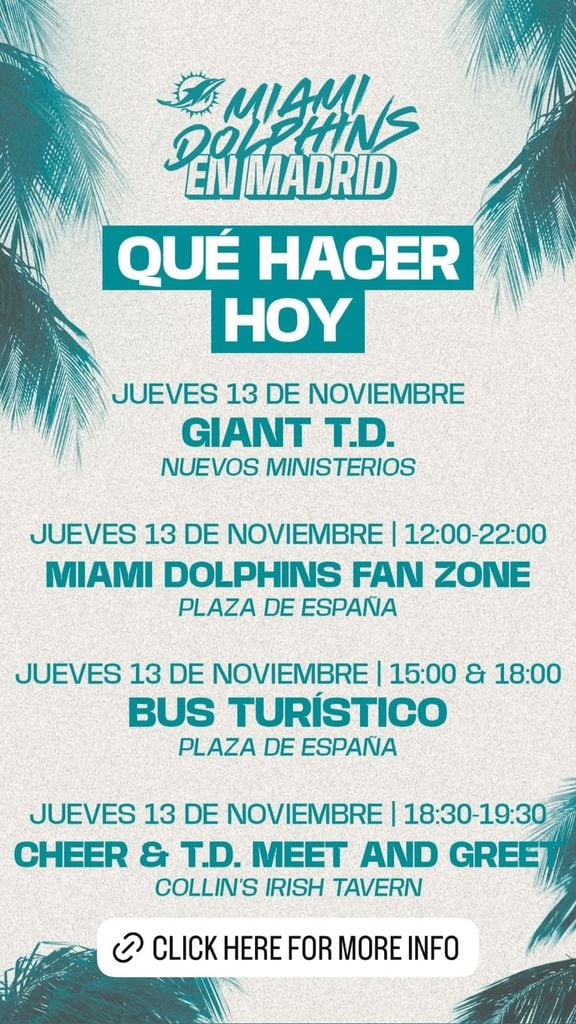 Cartel de actividades de los Dolphins en Madrid