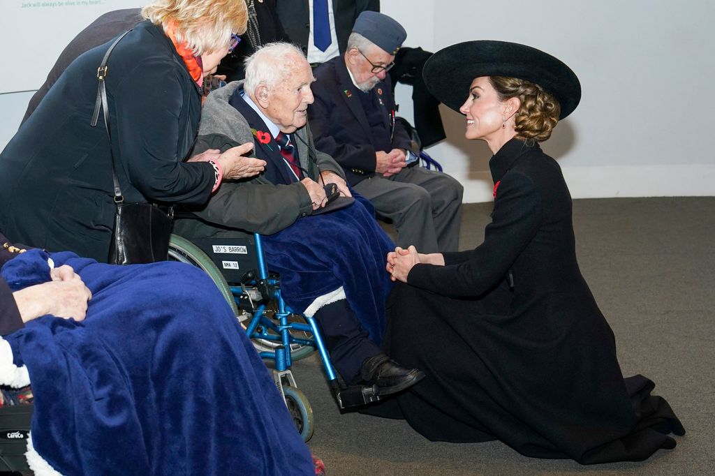 La princesa de Gales charlando con veteranos de guerra durante el Día del Armisticio