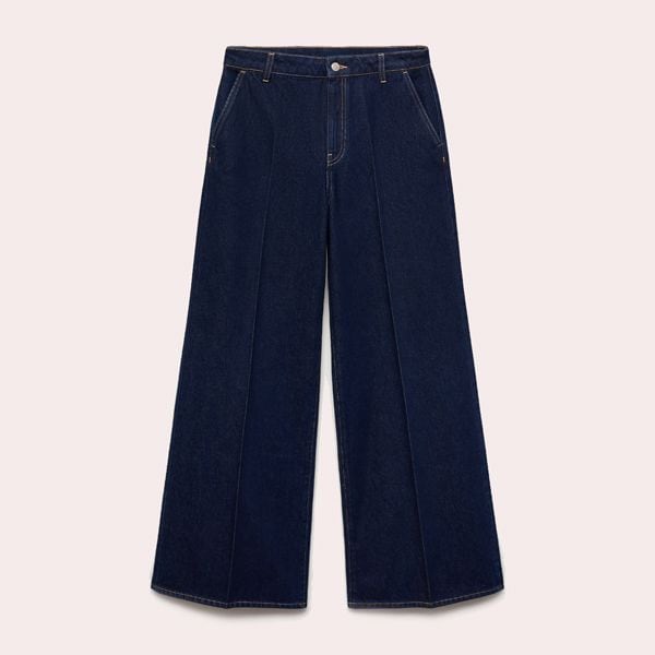 Jeans wideleg tiro alto rinse wash