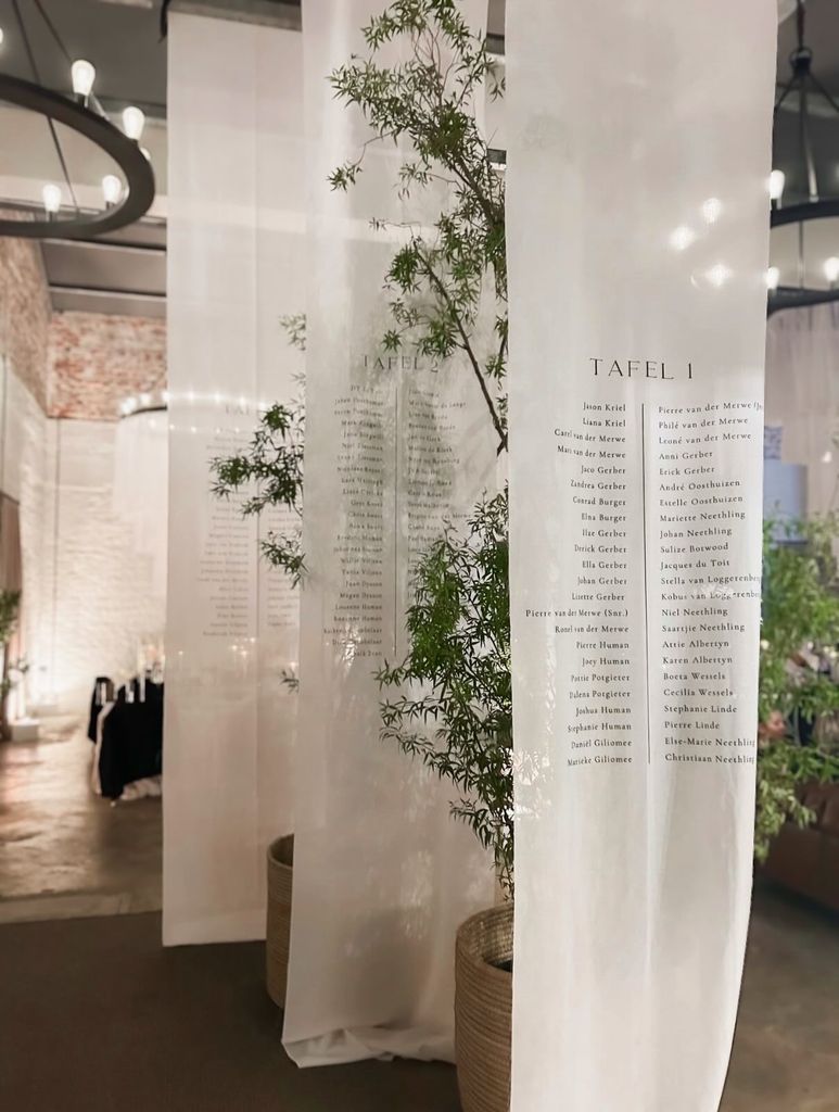 Seating plans de boda en columnas tejidos