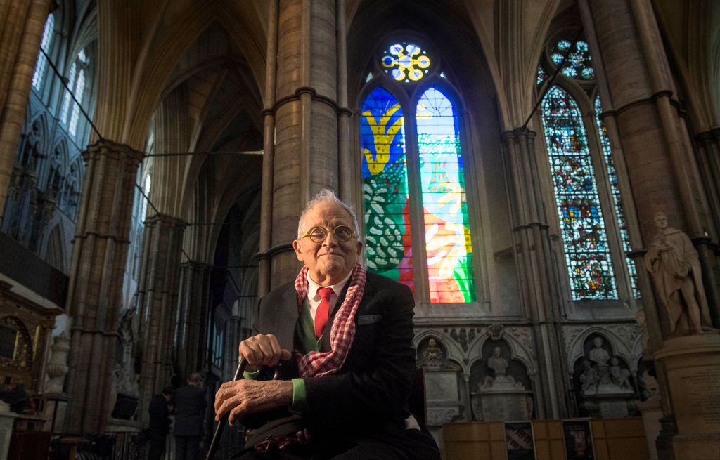 David Hockney en Westminster Abbey en 2018.