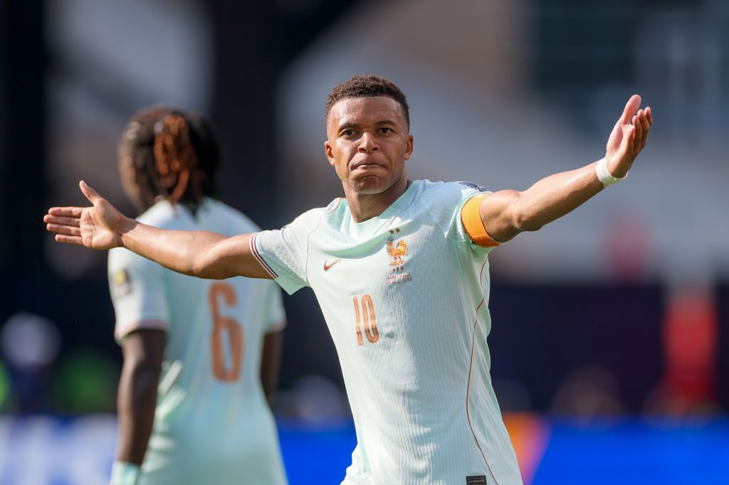 Kylian Mbappé celebra su primer gol durante el partido de Cuartos de Final en contra de Marruecos, el pasado 9 de julio de 2026, en el Mundial