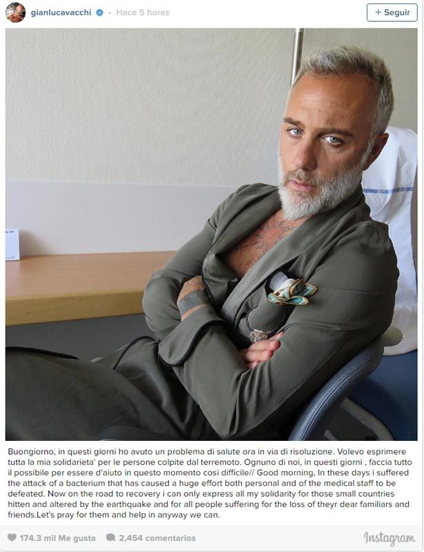  “En estos días he sufrido el ataque de una bacteria que ha causado un enorme esfuerzo tanto personal como del personal médico para ser derrotada”, contaba Gianluca Vacchi desde el hospital

