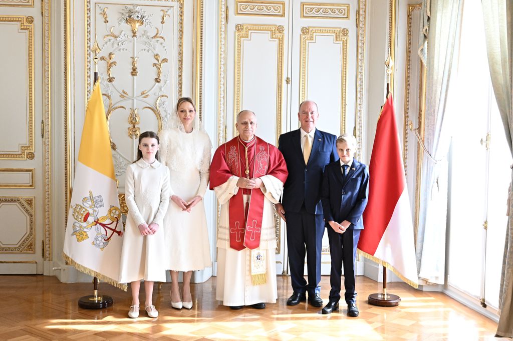 La Familia Real de Mónaco durante la visita del Papa León XIV al Principado