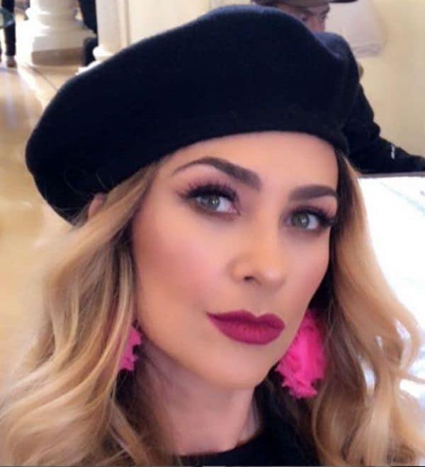 Aracely Arámbula con boina negray cabello suelto levemente ondulado 