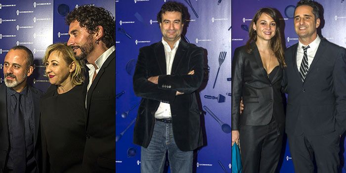 Tres fotos de celebridades en un evento: Paco León con Carmen Machi, un hombre con una mujer, y Jorge Drexler con Leonor Watling.
